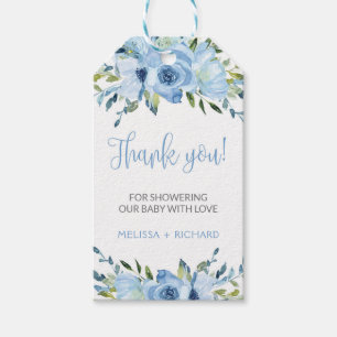 Dusty Blue floral boy baby shower gift tag favour