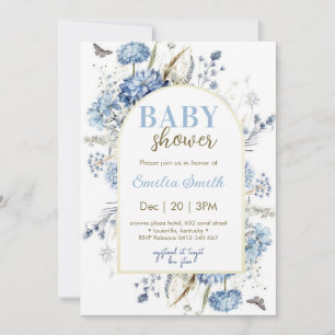 Dusty Blue Floral Boy Baby shower Invitation