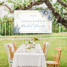 Dusty Blue Floral Bridal Shower Banner