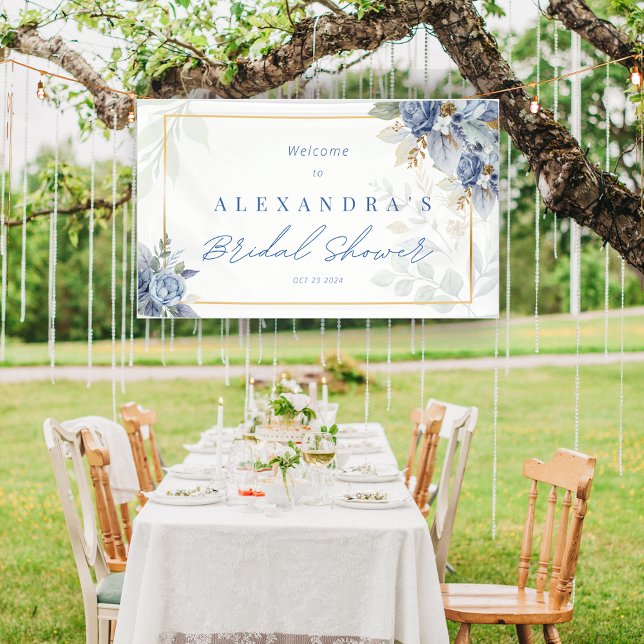 Dusty Blue Floral Bridal Shower Banner (Dusty Blue Floral Bridal Shower Banner)