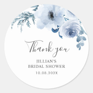 dusty blue floral bridal shower classic round sticker