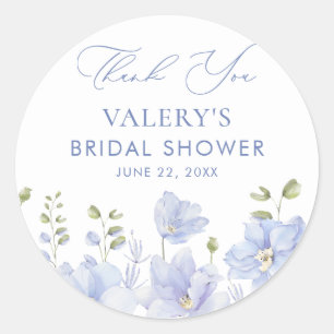 Dusty Blue Floral Bridal Shower Classic Round Sticker