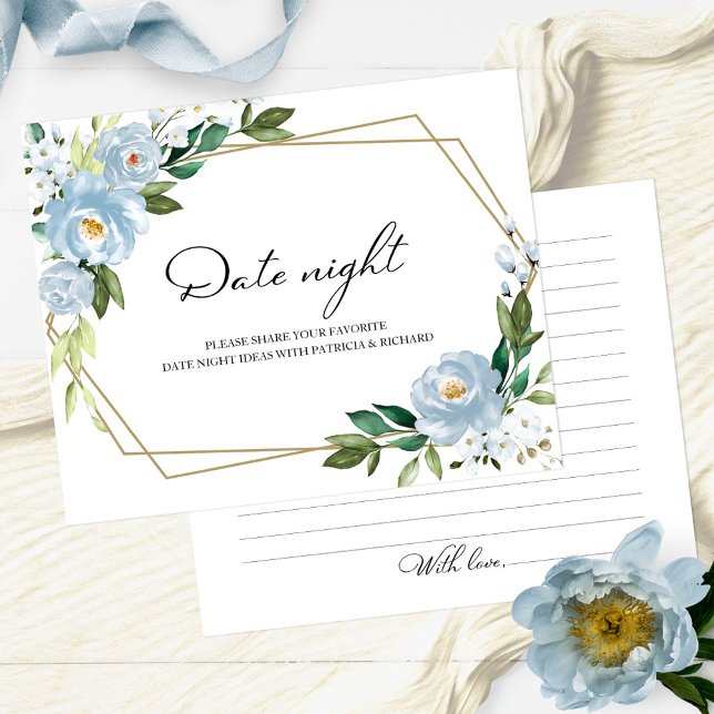 Dusty Blue Floral Bridal Shower Date Night Cards (Creator Uploaded)
