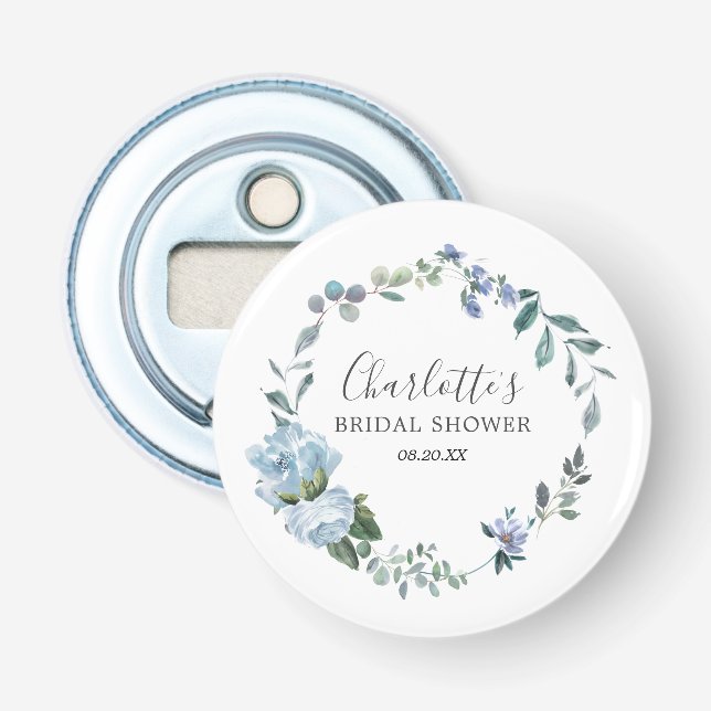 Dusty Blue Floral  Bridal Shower Favour Bottle Opener (Front)