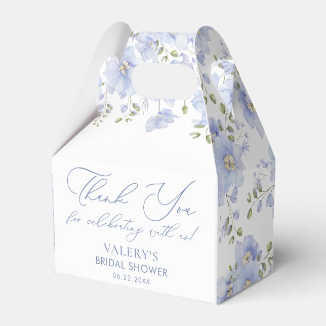 Dusty Blue Floral Bridal Shower Favour Box (Front Side)