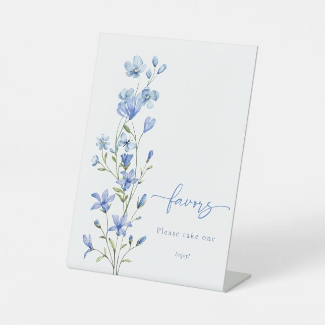 Dusty Blue Floral Bridal Shower Favours Pedestal Sign (Front)
