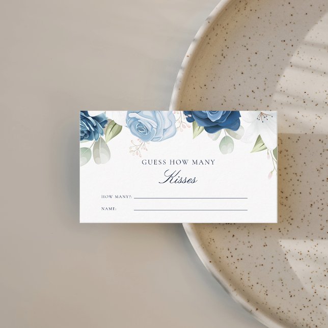 Dusty Blue Floral Bridal Shower Guess How Many Enclosure Card (Dusty Blue Floral Bridal Shower Guess How Many Kisses Game Card)