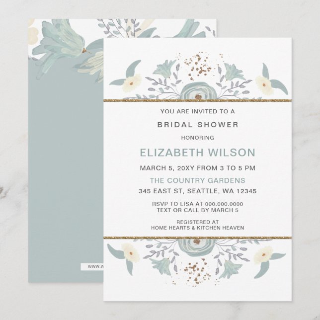 Dusty Blue Floral Bridal Shower Invitation (Front/Back)