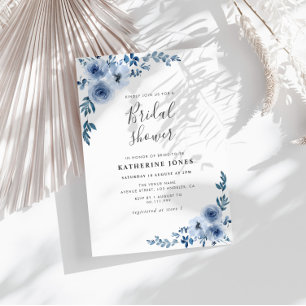 dusty blue floral bridal shower  invitation