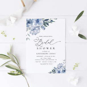 dusty blue floral bridal shower invitation