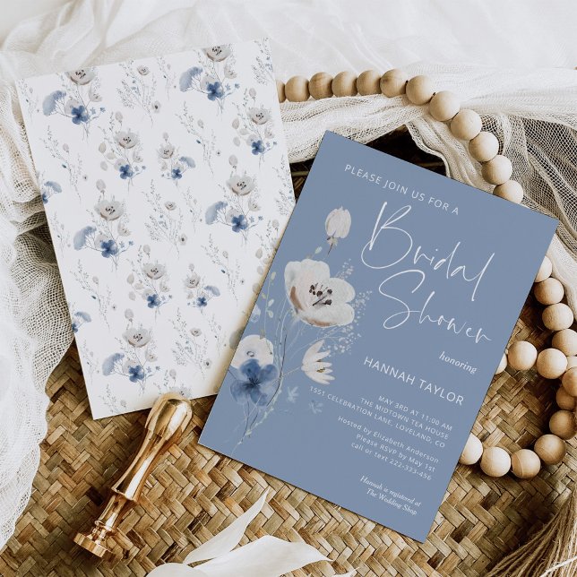 Dusty Blue Floral Bridal Shower Invitation (Creator Uploaded)