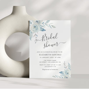 dusty blue floral bridal shower invitation