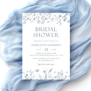 Dusty Blue Floral Bridal Shower Invitation