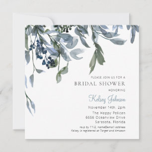 Dusty Blue Floral Bridal Shower Invitation