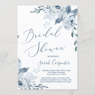 Dusty Blue floral Bridal Shower Invitation