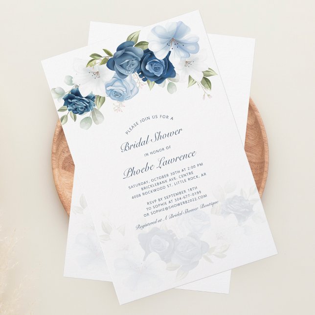 Dusty Blue Floral Bridal Shower Invitation Stationery (Dusty Blue Floral Botanical Bridal Shower Invitation Stationery)