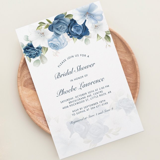 Dusty Blue Floral Bridal Shower Invitation Stationery (Dusty Blue Floral Bridal Shower Invitation Stationery)