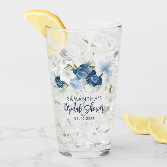Dusty Blue Floral Bridal Shower Keepsake Glass (Front Ice)