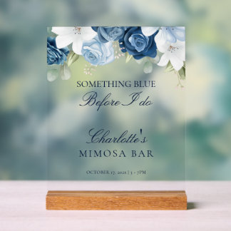 Dusty Blue Floral Bridal Shower Mimosa Bar Acrylic Sign