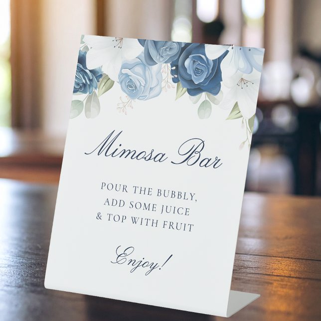 Dusty Blue Floral Bridal Shower Mimosa Bar Pedestal Sign (Dusty Blue Floral Bridal Shower Mimosa Bar Pedestal Sign)