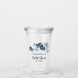 Dusty Blue Floral Bridal Shower Personalised Acrylic Tumbler