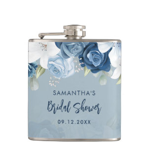 Dusty Blue Floral Bridal Shower Personalised Hip Flask