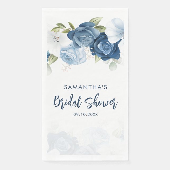 Dusty Blue Floral Bridal Shower Personalised Napkin (Front)