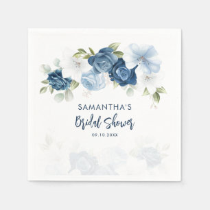 Dusty Blue Floral Bridal Shower Personalised Paper Napkin