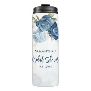 Dusty Blue Floral Bridal Shower Personalised Thermal Tumbler