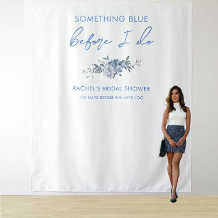 Dusty Blue Floral Bridal Shower Photo Backdrop Tapestry