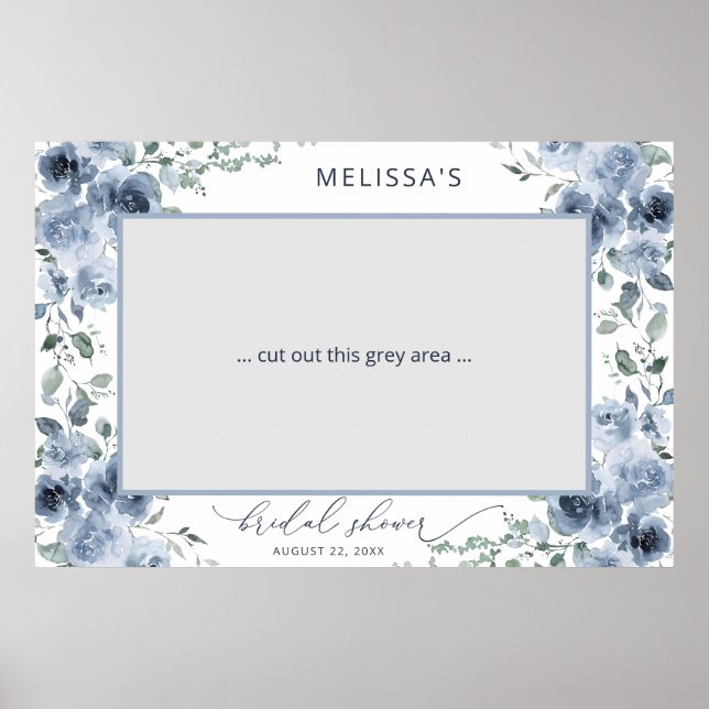 Dusty Blue Floral Bridal Shower Photo Booth Poster (Front)