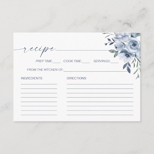 Dusty Blue Floral Bridal Shower Recipe Card (Front)