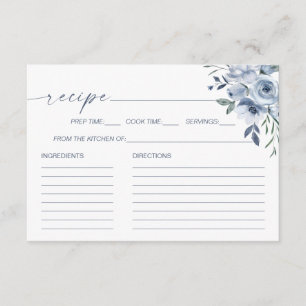 Dusty Blue Floral Bridal Shower Recipe Card