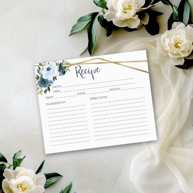 Dusty Blue Floral Bridal Shower Recipe Card (Creator Uploaded)