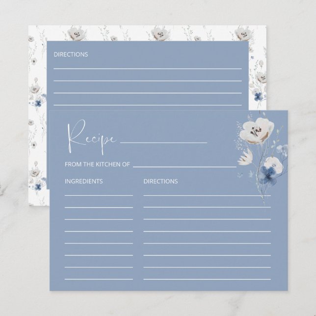 Dusty Blue Floral Bridal Shower Recipe Card (Front/Back)