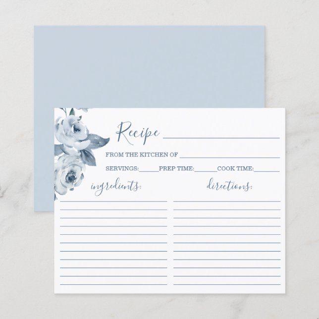 Dusty Blue Floral Bridal Shower Recipe Card (Front/Back)