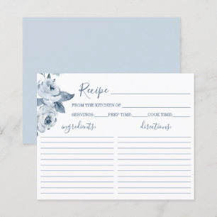 Dusty Blue Floral Bridal Shower Recipe Card