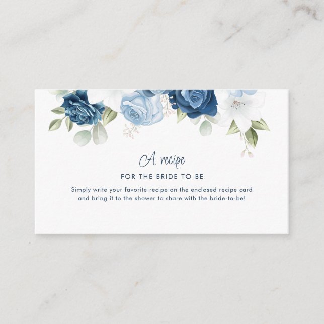 Dusty Blue Floral Bridal Shower Recipe Card Insert (Front)