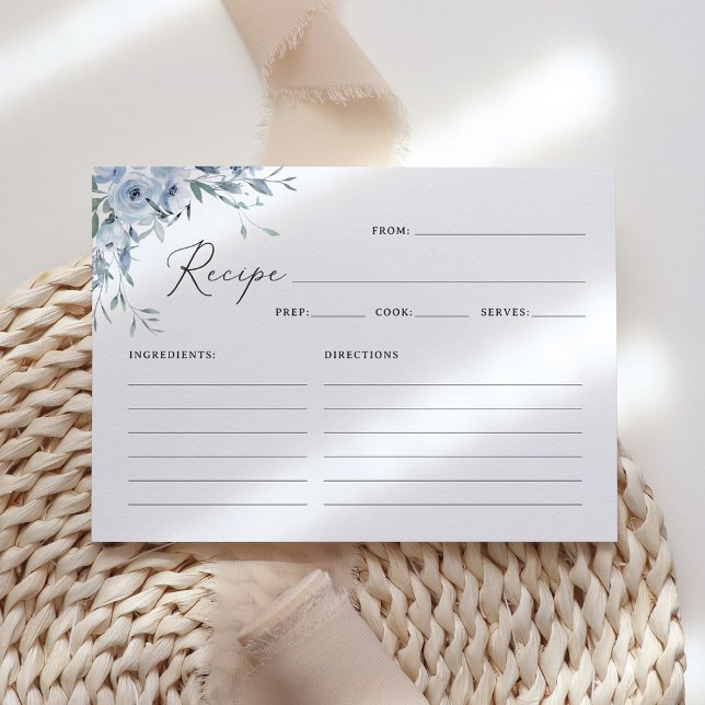 Dusty Blue Floral Bridal Shower Recipe Cards (Creator Uploaded)