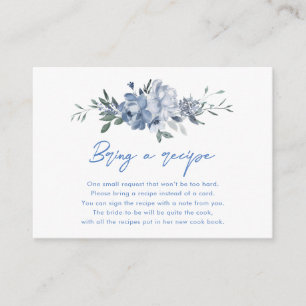 Dusty Blue Floral Bridal Shower Recipe Enclosure Card