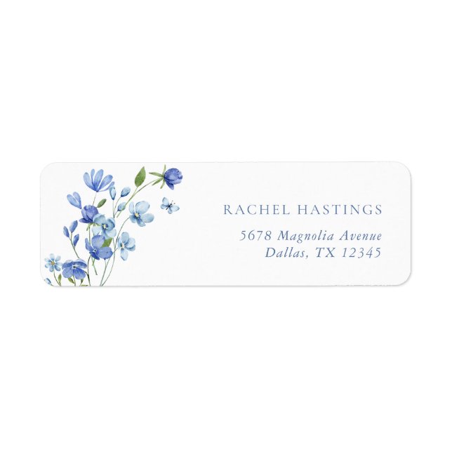 Dusty Blue Floral Bridal Shower Return Address (Front)