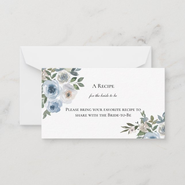 Dusty Blue Floral Bridal Shower Share a Recipe Card (Front)