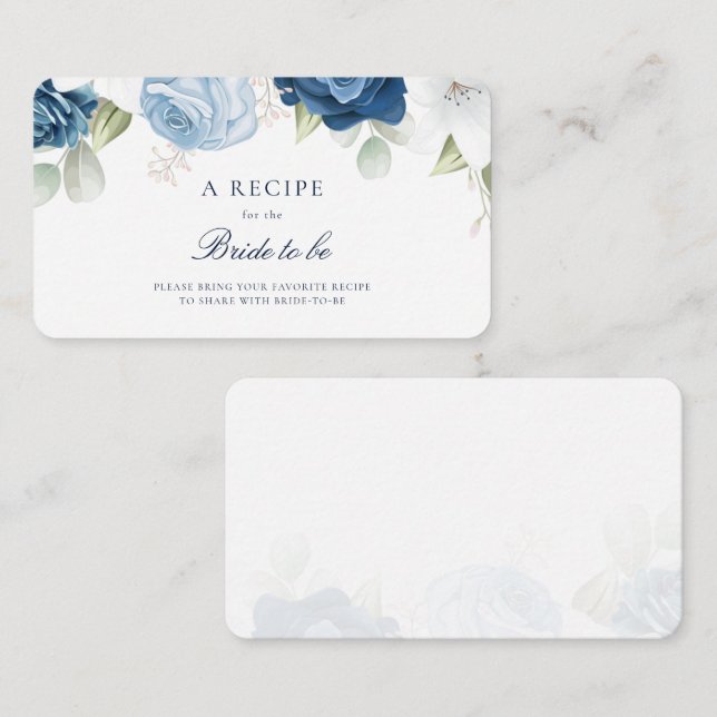 Dusty Blue Floral Bridal Shower Special Recipe Enclosure Card (Front/Back)