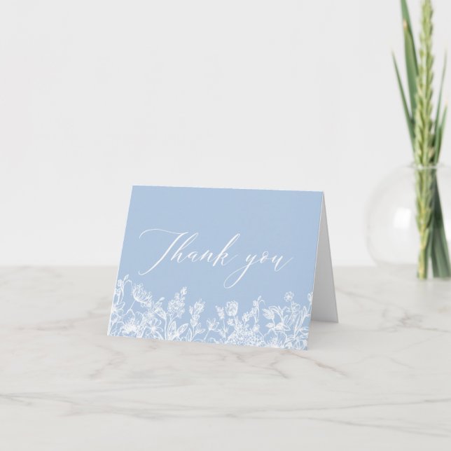 Dusty Blue Floral Bridal Shower Thank You Card (Front)