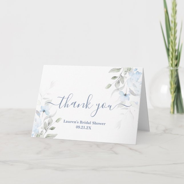 Dusty Blue Floral Bridal Shower Thank You Card (Front)