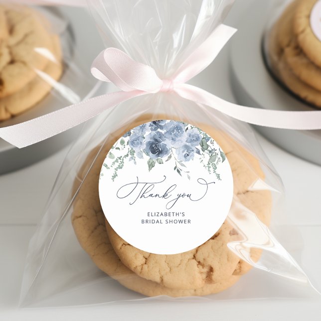 Dusty Blue Floral Bridal Shower Thank You Classic Round Sticker (Creator Uploaded)