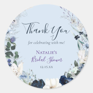 Dusty Blue Floral Bridal Shower Thank You Classic Round Sticker