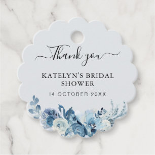 dusty blue floral bridal shower thank you favour tags