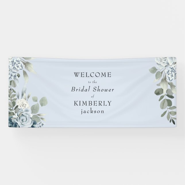 Dusty Blue Floral Bridal Shower Welcome  Banner (Horizontal)
