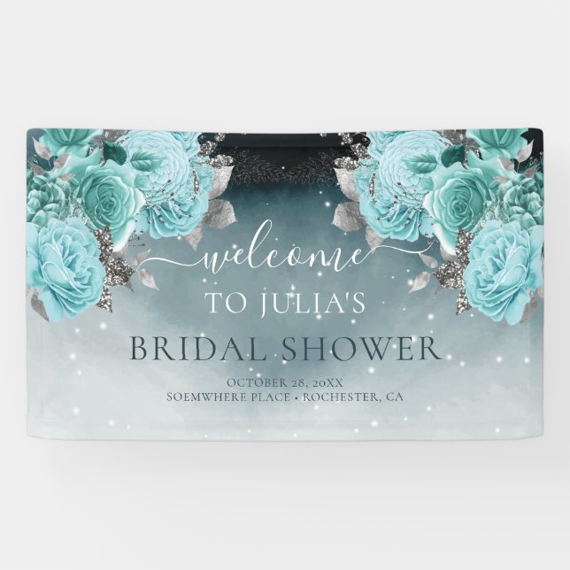 Dusty Blue Floral Bridal Shower Welcome Banner (Horizontal)